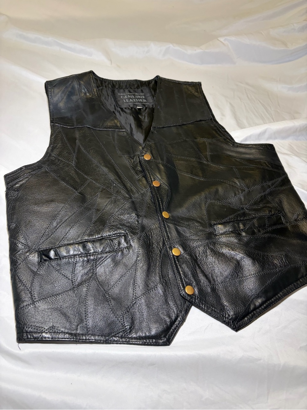 Italian Stone Men's XL Genuine Leather Vest Snap Up Motorcycle Biker Vest